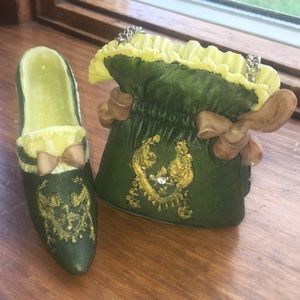 Nostalgia Miniature Collectible Purse&Shoe Green